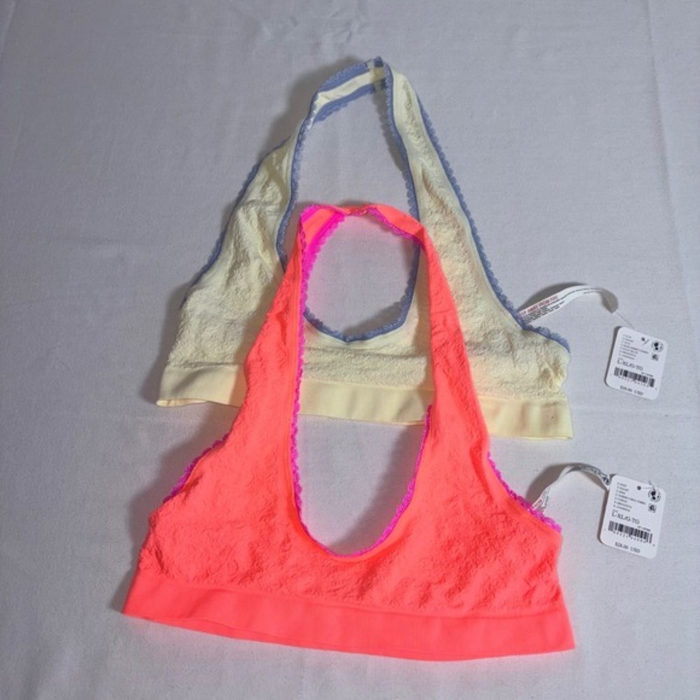 Free People sweet point Halter Bralette L / XL Multi New Lace Seamless 2 Pack